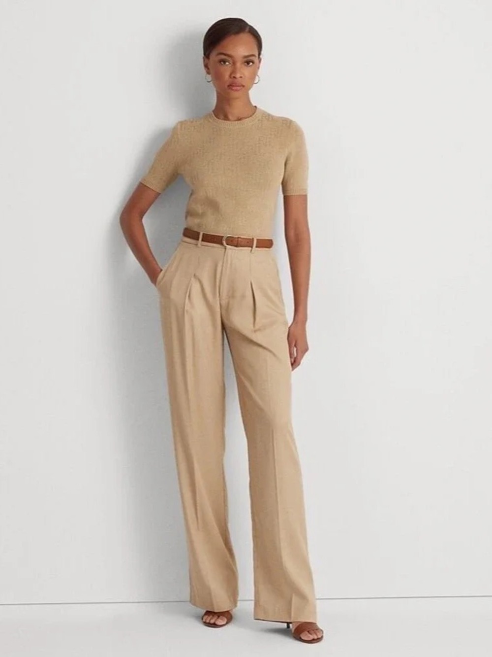 High-Rise Straight-Leg Trousers in Tan